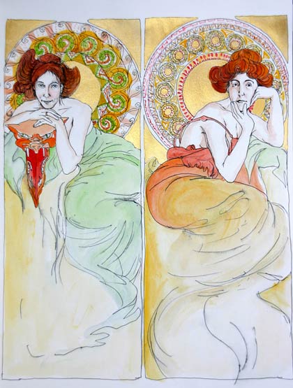 Natalie Dekel - Drawing past-lives - Self portrait in Art Nouveau style, early 20th century (painted in 2004)