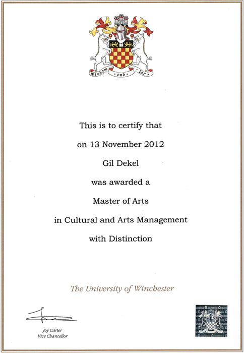 Gil Dekel - MA, Cultural & Arts Management, Uni of Winchester