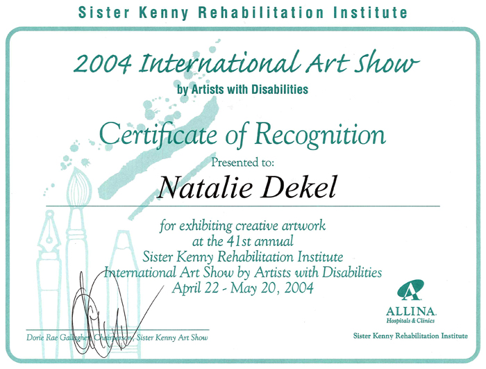 Natalie Dekel - Recognition Sister Kenny Art Show