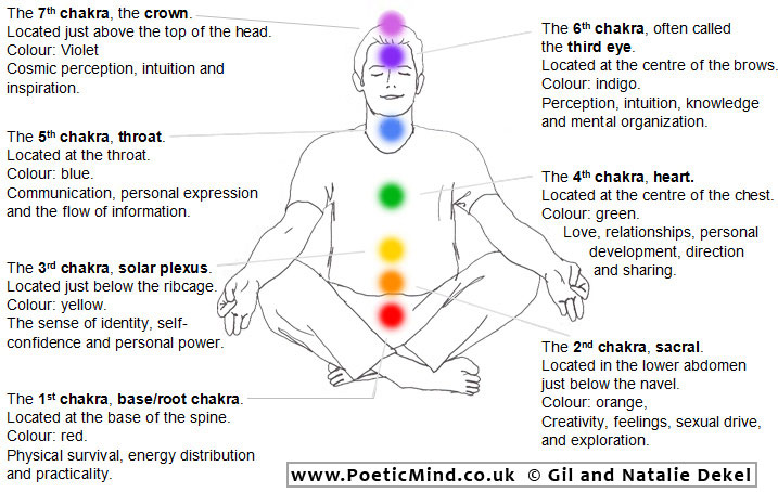 Diagram of the Seven Chakras' location on the body.