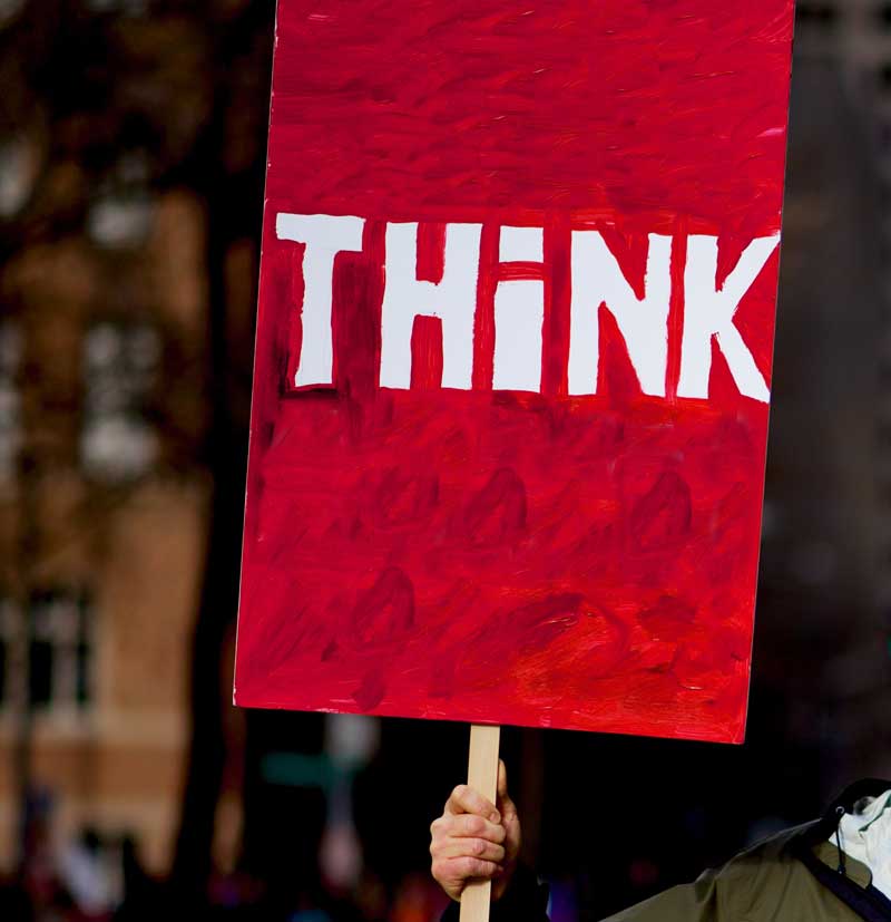 Photo of a poster saying 'Think' 
