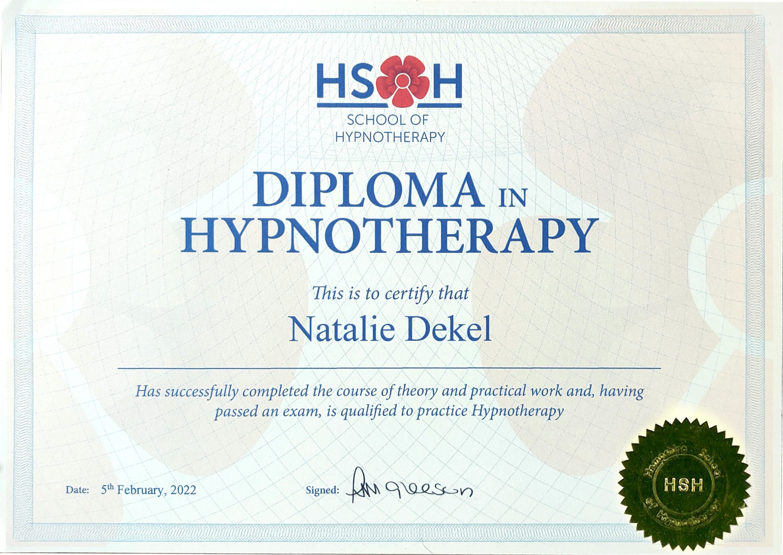 Natalie Dekel - Diploma Hypnotherapy 2022