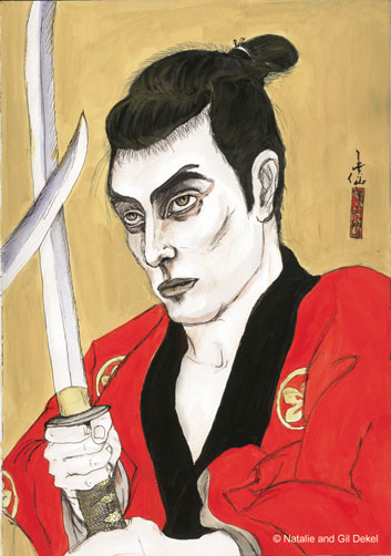 Natalie Dekel - Drawing past-lives - Gil as a Japanese warrior, circa 1890 (painted in 2004)