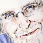 Portrait of Neale Donald Walsch (detail), author of 'conversations with God' (left). Drawn by © Natalie Dekel, 2010.