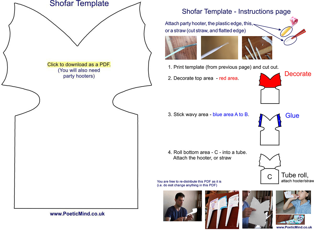 A template to make a Shofar for Rosh HaShana New Year. Gil Dekel.