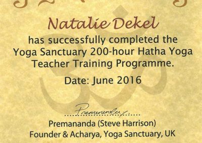 Yoga Teacher Certificate - Natalie Dekel