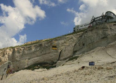 Rosh HaNikra. The cable car. Caves and tunnels formed by the sea in the soft chalk rock. Israel. (Photo: Gil Dekel, 2019).