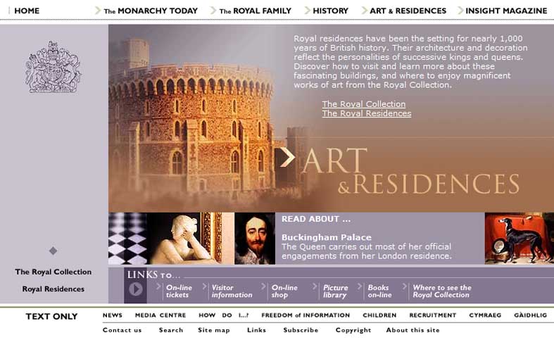 Figure 6: Page snapshot from the official Royal Family website, www.royal.gov.uk (retrieved 17 January 2008). Image used for educational purposes. Image: The Royal Household © Crown Copyright.