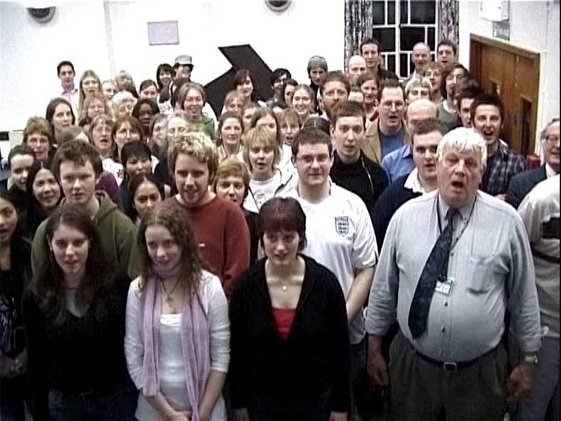 Figure 22: Image from camera 1, filming the singing ‘Amen’ for film Quantum Words (2006). Image © Gil Dekel.