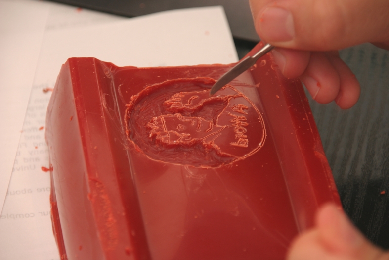 Figure 35: Wax engraving for making Prince Coin, for The Prince of Hampshire (2006). Image © Gil Dekel.