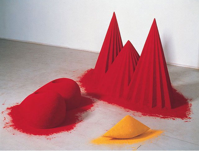 Figure 66: Anish Kapoor, As If To Celebrate I Discovered a Mountain Red Flowers (1981, Mixed media: wood, cement, polystyrene, pigment, 107 x 305 x 305 cm overall.) Collection: Tate. Image © Anish Kapoor. Image supplied by Anish Kapoor Studio. Permission to use image obtained from Anish Kapoor Studio via Lisson Gallery.