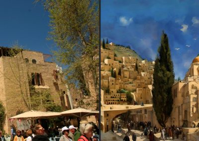 Left: Photo of Jerusalem, by Gil Dekel, 2019. Right: ‘Jerusalem City of Gold #2’, AI, Photoshop, 2023. I made extensive use of Photoshop to collage a few versions of AI images into this final version.