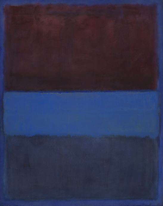 ‘No. 61 (Rust and Blue) [Brown Blue, Brown on Blue]’ by Mark Rothko, 1953. Oil on canvas. 292.74 x 233.68 x 4.45 cm. The Museum of Contemporary Art, Los Angeles The Panza Collection. © 1998 Kate Rothko Prizel & Christopher Rothko ARS, NY and DACS, London 2023. Permission to use granted from DACS, London 2023.