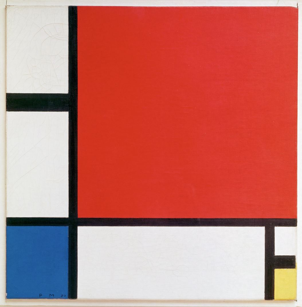 ‘Composition II in Red, Blue, and Yellow’ by Piet Mondrian, 1930. 45 cm × 45 cm. Image in public domain.