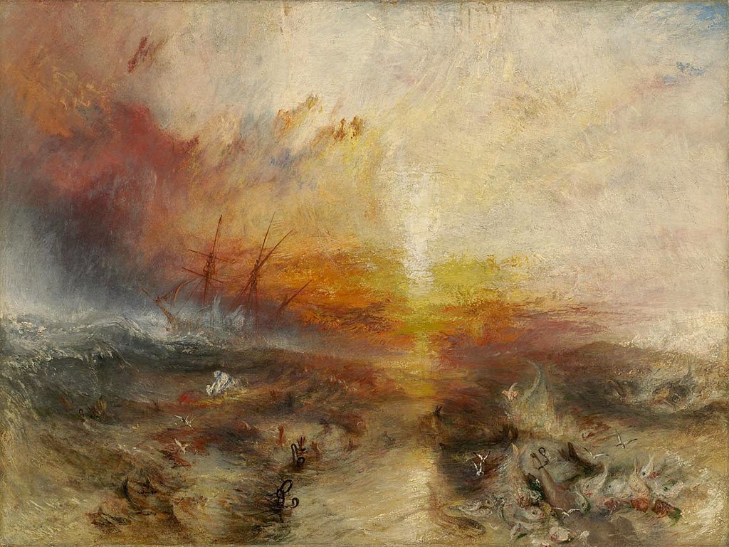 Slavers Throwing Overboard the Dead and Dying - Typhoon Coming On, by J.M.W. Turner, 1840. Museum of Fine Arts, Boston. Image in public domain. 
