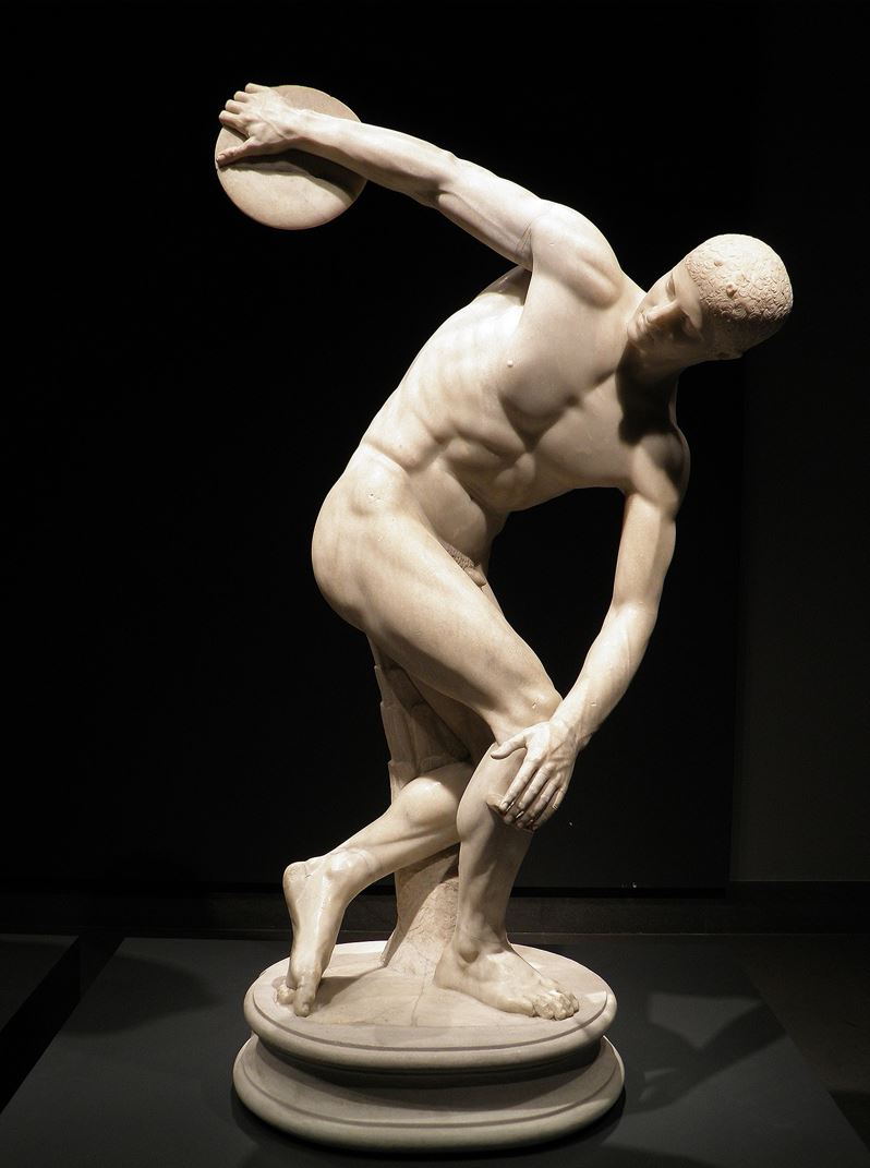 Discobolus by Myron, a 1st-century AD Roman copy of the original from 460–450 BC, National Roman Museum in Palazzo Massimo alle Terme. Image in public domain.