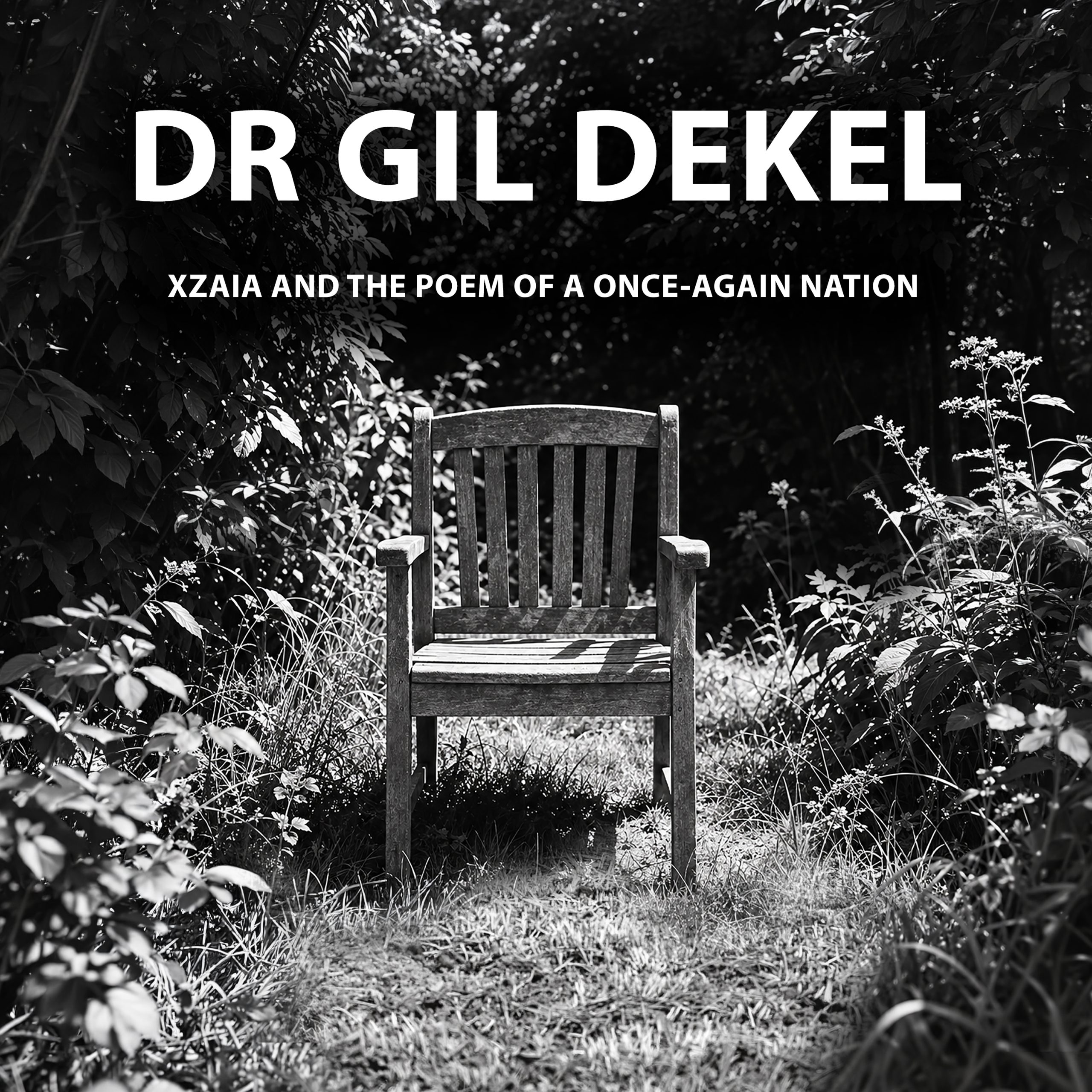 Album cover 'Xzaia And The Poem Of A Once-Again Nation' by Dr Gil Dekel. A mysterious inviting chair in nature